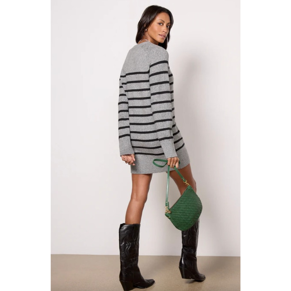 SANCTUARY Dress Size S NEW Gray Black Stripe Mini So Soft Sweater Dress Long - Picture 2 of 8
